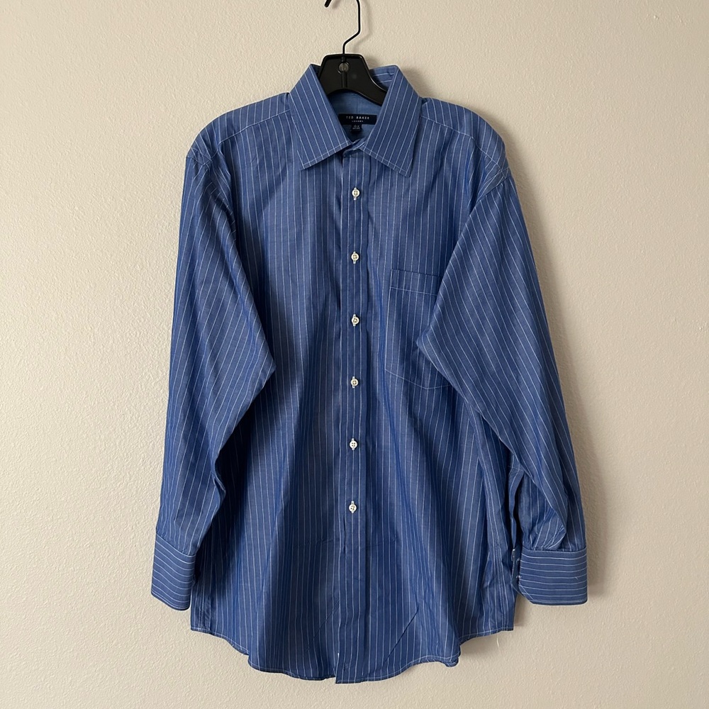 Ted Baker Shirt Blue Striped Smart Designer Men’s  Size 15 1/2, 32-33